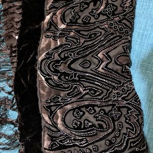 Beautiful Black & Silver Velvet Fringed Scarf